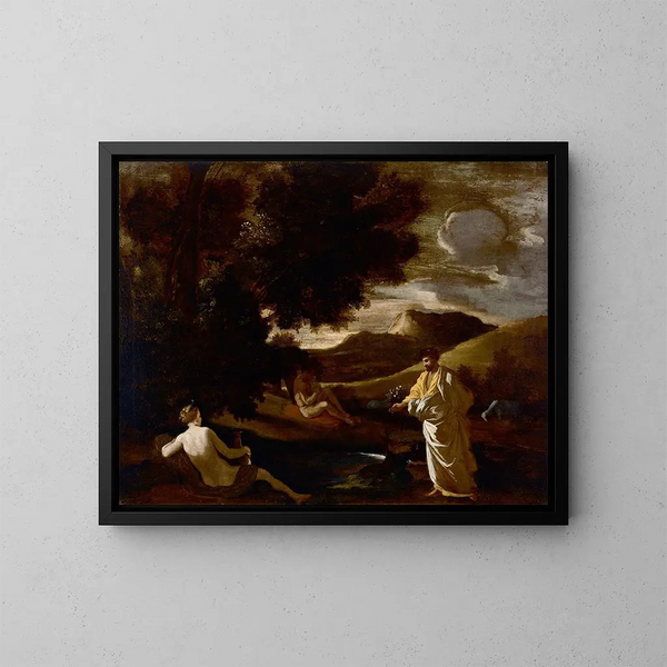 Le roi Midas forvandler en eg trægren til guld - Nicolas Poussin — indrammet kunstværk på væggen