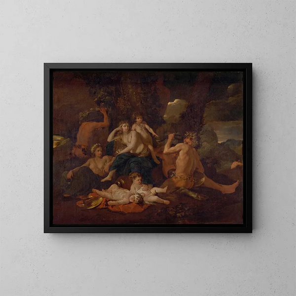 L'enfance de Bacchus - Nicolas Poussin — indrammet kunstværk på væggen