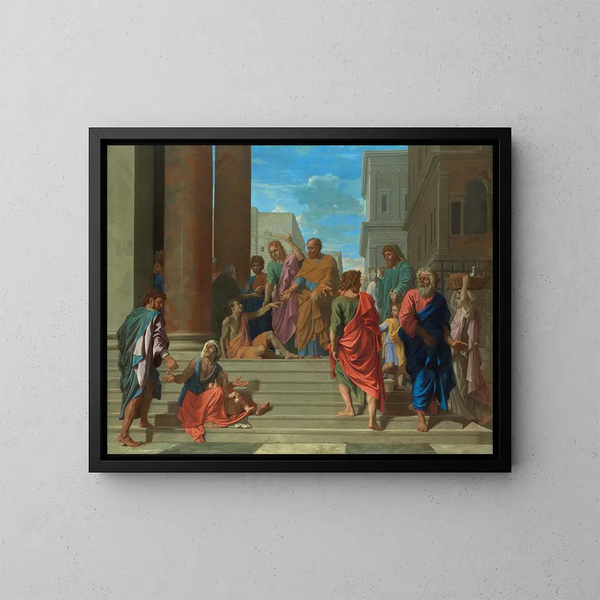 Sankt Peter og Johannes helbredende den lamme - Nicolas Poussin — indrammet kunstværk på væggen