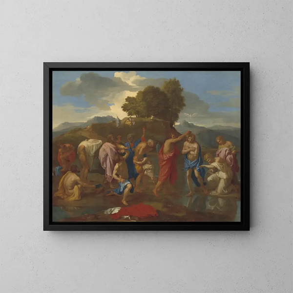 Le Baptême du Christ - Nicolas Poussin — indrammet kunstværk på væggen