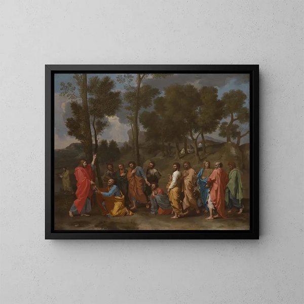 Det sakramente af ordinationen: Kristus overdrager nøglerne til Sankt Peter - Nicolas Poussin — indrammet kunstværk på væggen