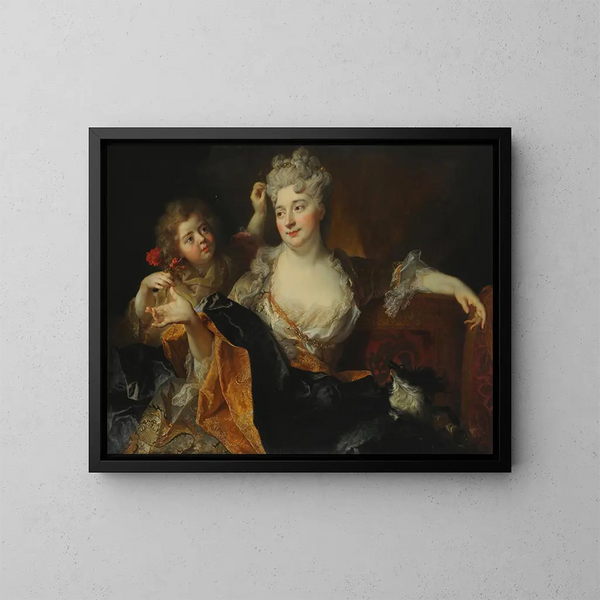 Portrait af Marguerite-Élisabeth Forest de Largillière og hendes søn Nicolas - Nicolas de Largillière — indrammet kunstværk på væggen