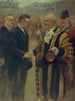 Sir George Broadbridge lord-mayor i London håndtrykker M. Raymond Laurent, formand for byrådet - Noël Dorville — visning af kunstværket