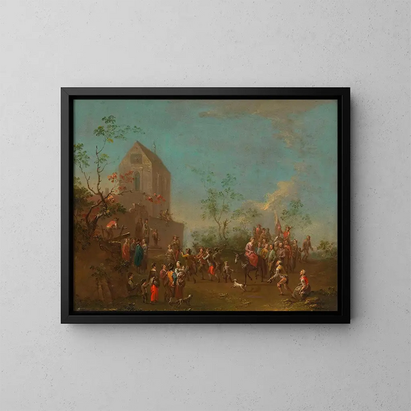 Cortège festif foran en kirke - Norbert Joseph Carl Grund — indrammet kunstværk på væggen
