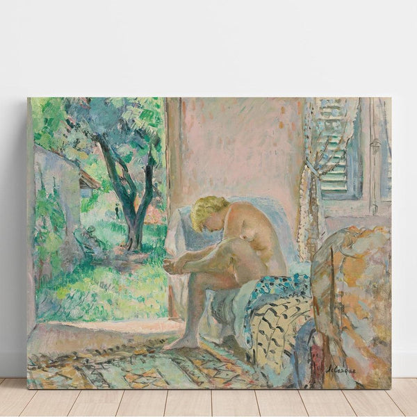 Reproduktion af maleriet af Henri Lebasque - Nu siddende på en sofa nær vinduet