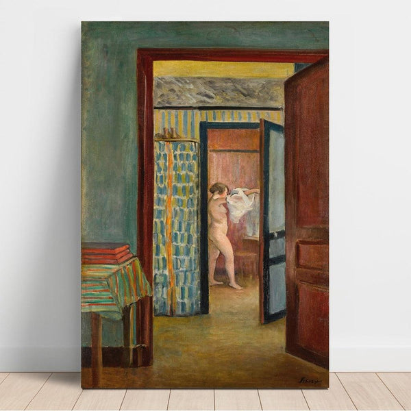 Reproduktion af maleriet Henri Lebasque - Kunsttryk af maleri "Nu Mettant sa Chemise dans un Intérieur"