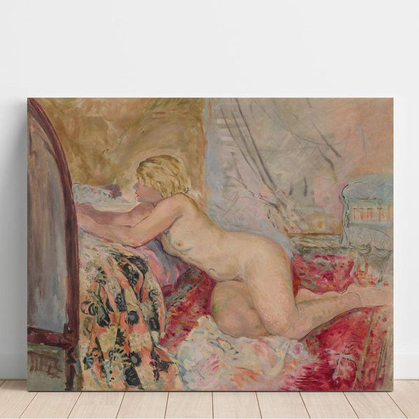 Reproduktion af maleriet af et liggende maleri mod en seng (Marinette) - Henri Lebasque
