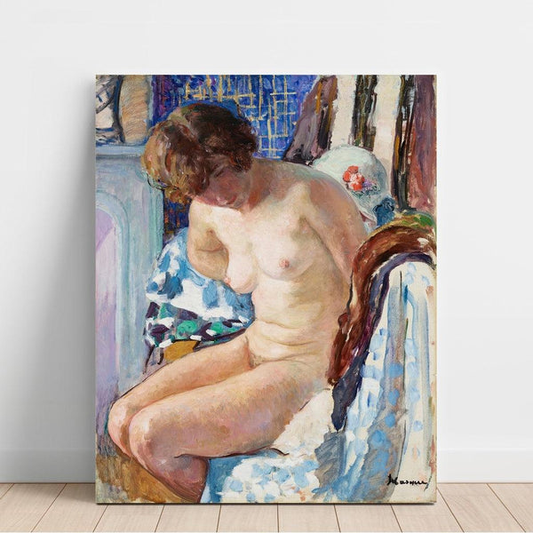 Reproduktion af maleriet af Nu siddende nær pejsen - Henri Lebasque