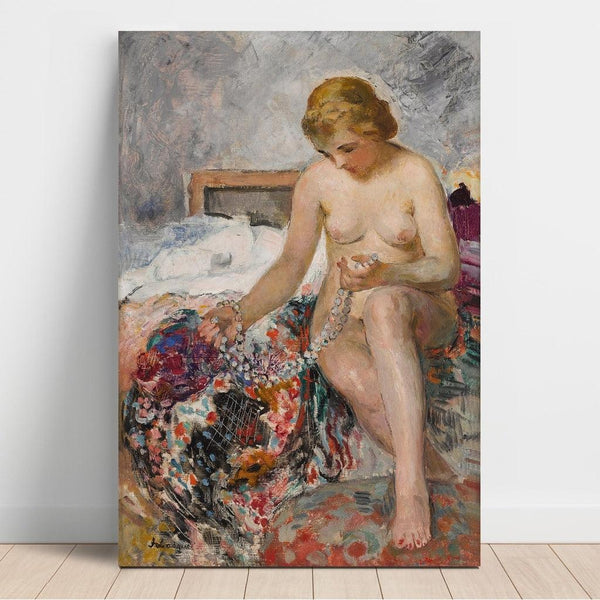 Reproduktion af maleriet af det nøgne maleri med halskæde - Henri Lebasque