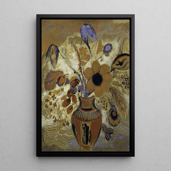 Vase etruskisk med blomster - Odilon Redon — indrammet kunstværk på væggen