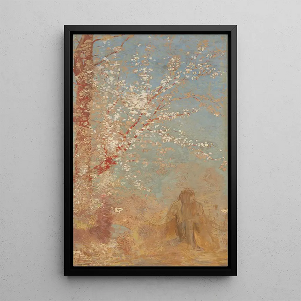 Figur under et blomstrende træ - Odilon Redon — indrammet kunstværk på væggen