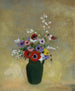stort grønt vase med blandede blomster - Odilon Redon — visning af kunstværket