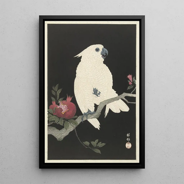 Cacatoès og granatæble - Ohara Koson — indrammet kunstværk på væggen