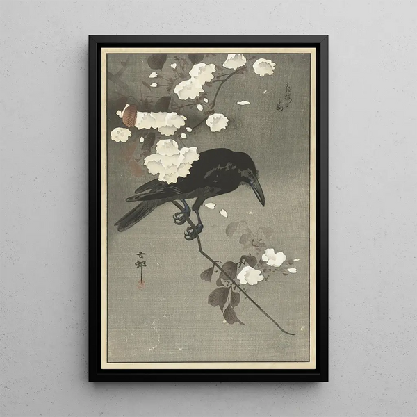 Ræv med kirsebærblomst - Ohara Koson — indrammet kunstværk på væggen