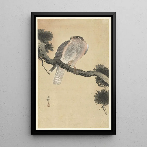 Faucon på pinnebark - Ohara Koson — indrammet kunstværk på væggen