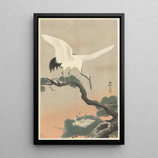den japanske grue på pinnebær - Ohara Koson — indrammet kunstværk på væggen