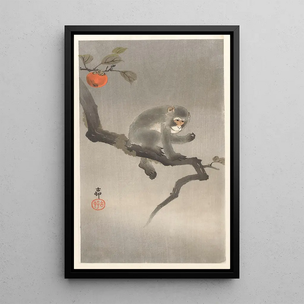 Singe i et plaqueminier - Ohara Koson — indrammet kunstværk på væggen