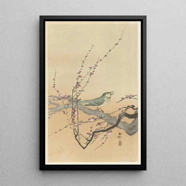 Oiseau chanteur et fleur de prunier - Ohara Koson — indrammet kunstværk på væggen