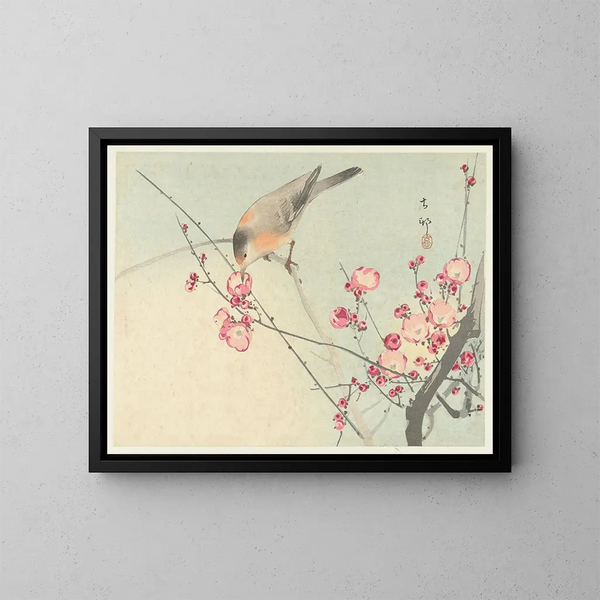 Oiseau chanteur sur une branche en fleurs - Ohara Koson — indrammet kunstværk på væggen