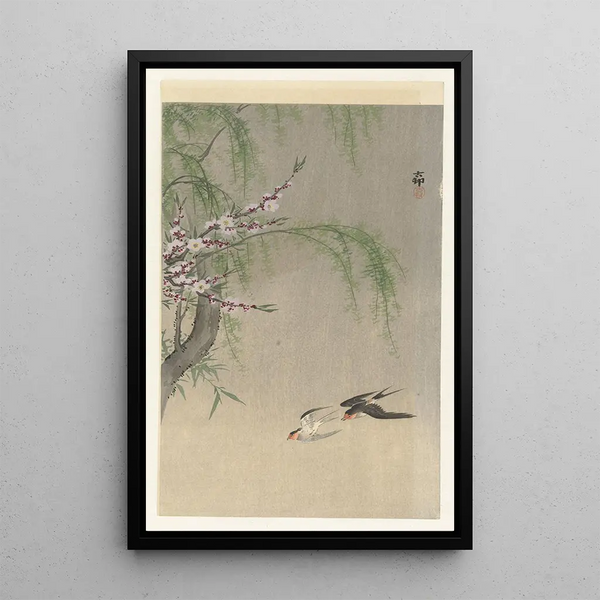 Hirondelles en vol - Ohara Koson — indrammet kunstværk på væggen