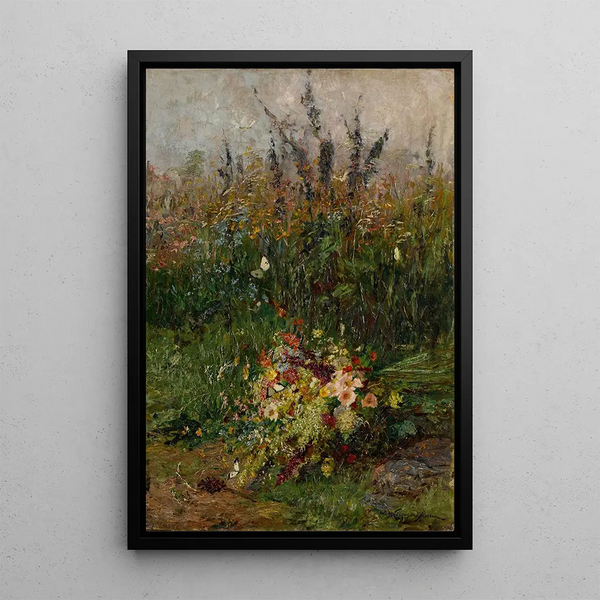 Sommerblomster på marken - Olga Wisinger-Florian — indrammet kunstværk på væggen