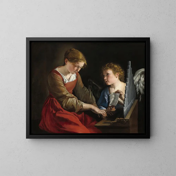 Sainte Cécile og en engel - Orazio Gentileschi — indrammet kunstværk på væggen