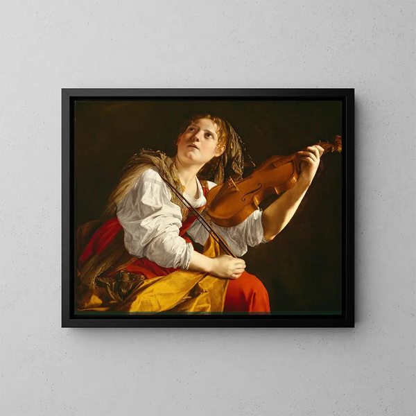 Unge kvinde med violin, Sankt Cecilia - Orazio Gentileschi — indrammet kunstværk på væggen