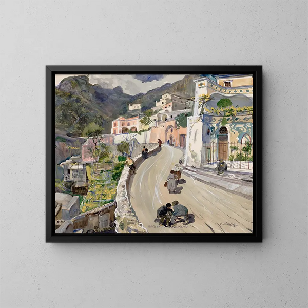Vue de Positano - Oskar Laske — indrammet kunstværk på væggen