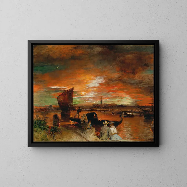 En scene ved skumringen i Venedig - Oswald Achenbach — indrammet kunstværk på væggen