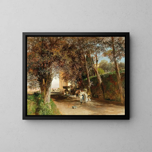 Eftermiddag i parken ved Villa Torlonia i Frascati - Oswald Achenbach — indrammet kunstværk på væggen