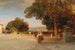 Scène au Crépuscule sur la Terrasse de la Villa Grazioli à Grottaferrata - Oswald Achenbach — visning af kunstværket