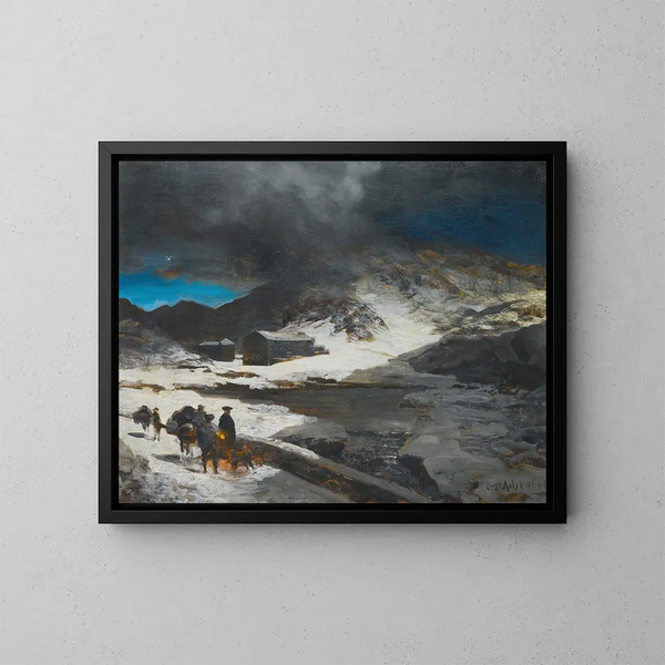 L'auberge du Grand Saint-Bernard dans les Alpes - Oswald Achenbach — indrammet kunstværk på væggen