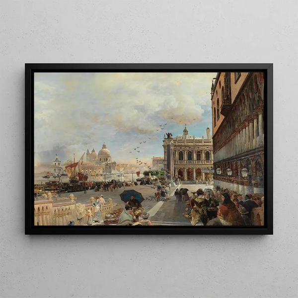 Oswald Achenbach - Venice A View Of The Piazzetta With The Biblioteca Marciana Santa Maria Della Salute And The Dogana.webp