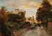Rue de village au coucher du soleil - Oswald Achenbach — visning af kunstværket