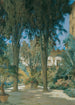 Vue de l'ambassade à Rome Partie de jardin avec deux cyprès - Othmar Brioschi — visning af kunstværket