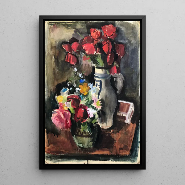 Bouquet de fleurs sur la table - Otto Geigenberger — indrammet kunstværk på væggen