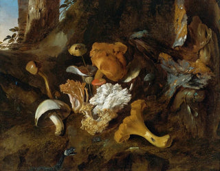 Otto Marseus van Schrieck - Forest Floor Still Lifes With Mushrooms Butterflies And A Snake.webp