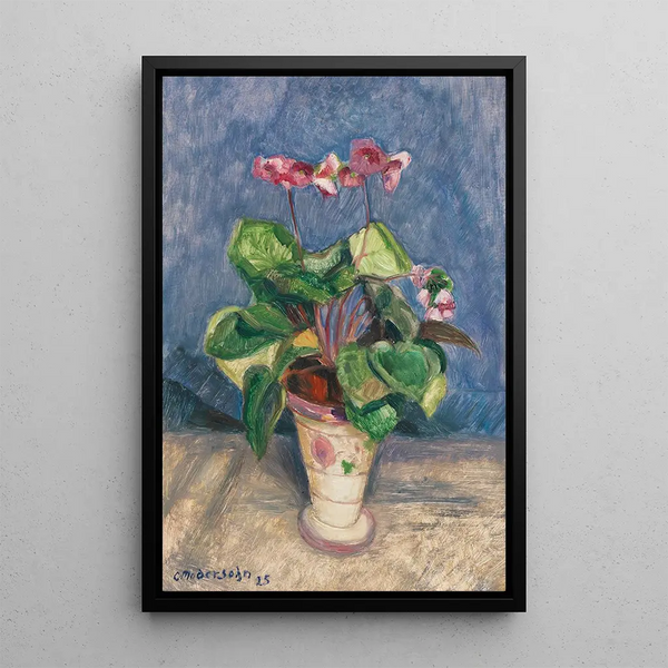 Cyclamen i blomst - Otto Modersohn — indrammet kunstværk på væggen