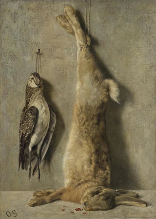Otto Scholderer - Still Life with Dead Hare and Guinea Fowl in Front of a Grey Wall.webp