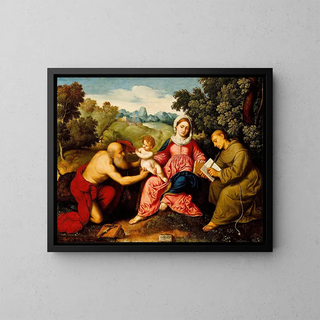 Paris Bordone - Madonna and Child with Saints Jerome and Francis.webp
