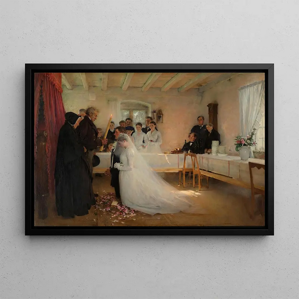 Bénédiction du jeune couple avant le mariage - Pascal-Adolphe-Jean Dagnan-Bouveret — indrammet kunstværk på væggen