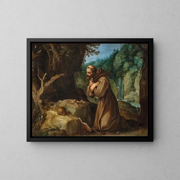 Saint François d'Assise i meditation - Paul Bril — indrammet kunstværk på væggen
