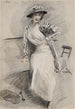 Madame Paris siddende på en bænk - Paul César Helleu — visning af kunstværket