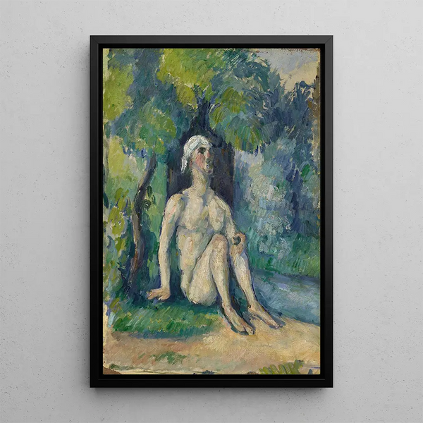 Baigneurs sidder på vandet - Paul Cézanne — indrammet kunstværk på væggen