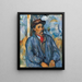 Mand i blå skjorte - Paul Cézanne — indrammet kunstværk på væggen