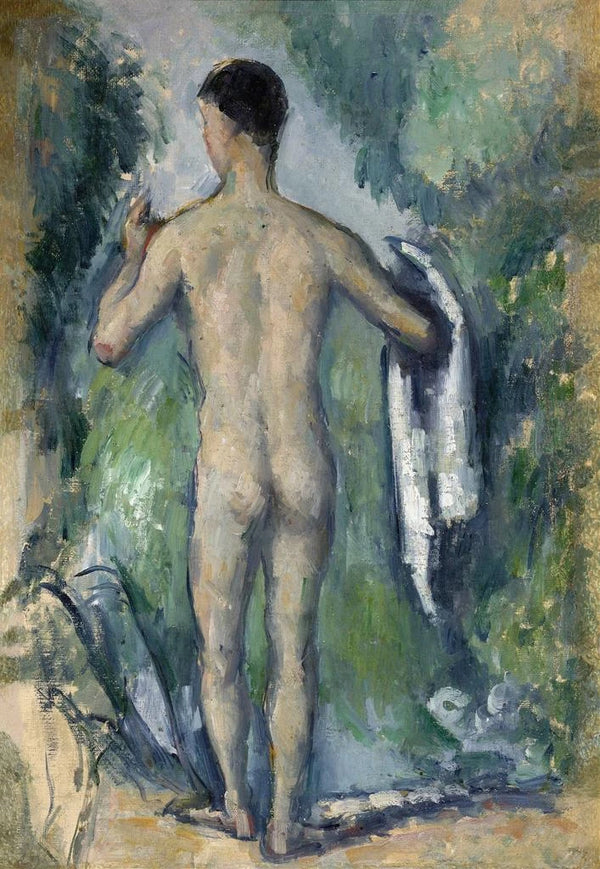 Badescene stående set fra ryggen - Paul Cézanne — indrammet kunstværk på væggen