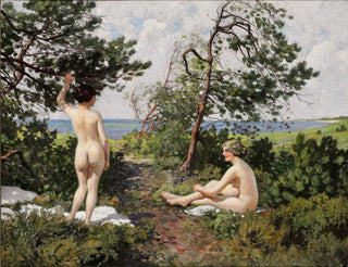 Paul Fischer - To badepiger i et krat ved kysten ved Hornbk.webp