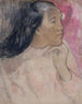 En tahitisk kvinde med en blomst i håret - Paul Gauguin — visning af kunstværket