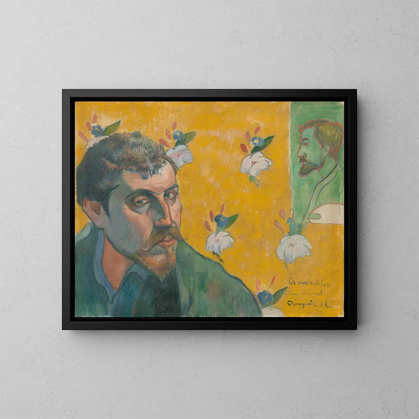 Selvportræt med portræt af Bernard Les Misérables - Paul Gauguin — indrammet kunstværk på væggen