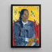 Kvinde fra Tahiti med en blomst - Paul Gauguin — indrammet kunstværk på væggen